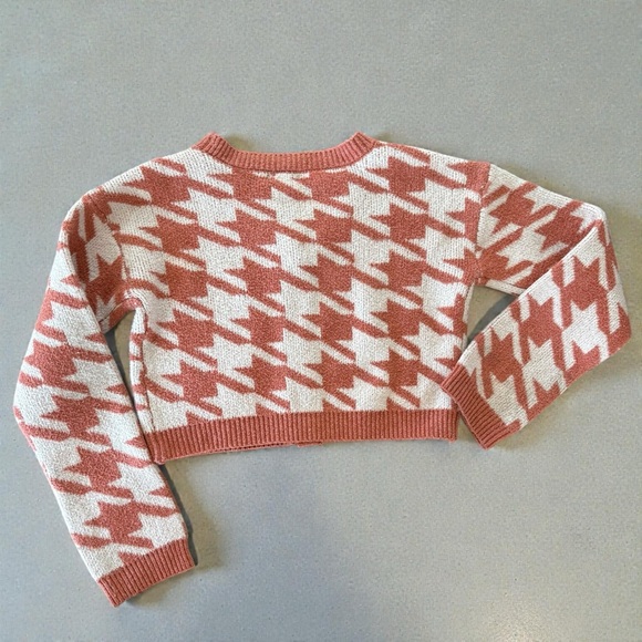 Art Class Girls Houndstooth Coral And Cream Button Up Cardigan Cropped Girls 8 - Picture 2 of 9
